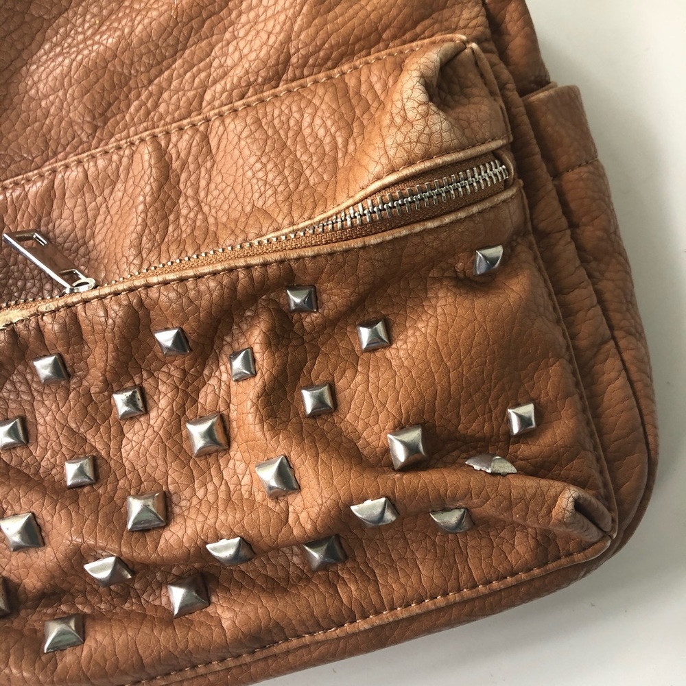 Beautiful Soft girl Vegan Studded Leather Backpack in Tan 9 by 10 inches - Picture 6 of 14